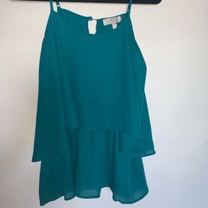 TOSKA aquamarine layered Backless sheer top